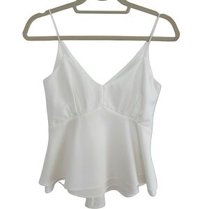 Pink Stitch Double Peplum V Neck Spaghetti Strap White Summer Top - Size 2